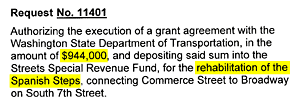 Spanish Steps rehab funding city council agenda item