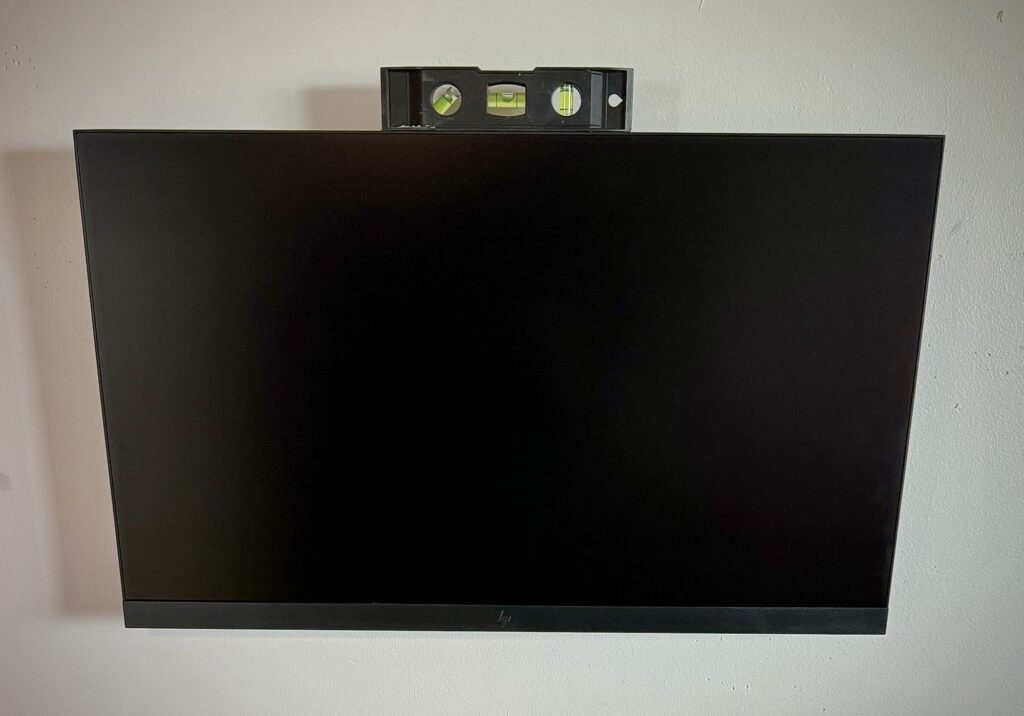 DIY monitor flush wall mount leveled and installed.